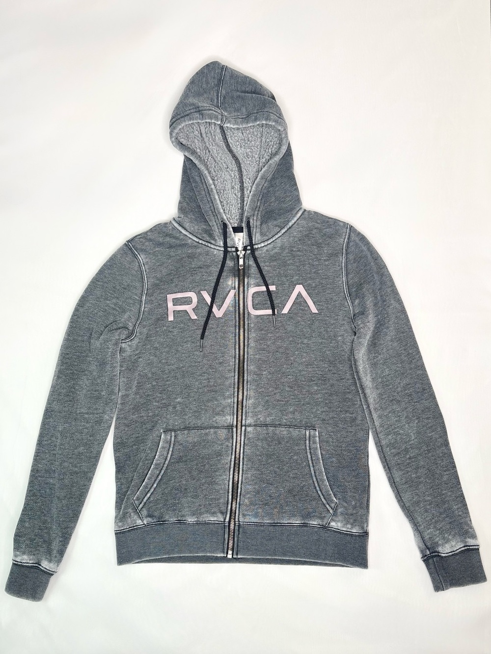 RVCA Gray Full-Zip Hoodie with Light Pink Logo